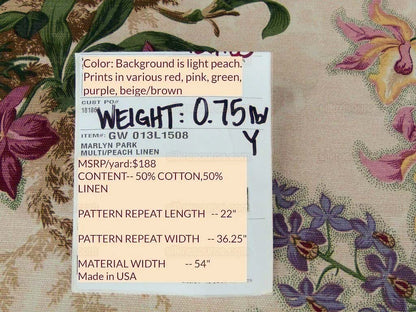 By yard Scalamandre Marlyn Park Fh Multi/peach Linen MSRP USD 188/Y