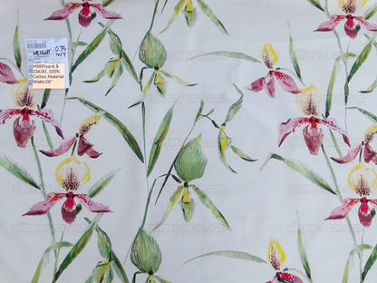 Scalamandre Lady Slippers Grey Watkins Cream Print Orchid Cotton Tropical  MSRP USD 236/Y