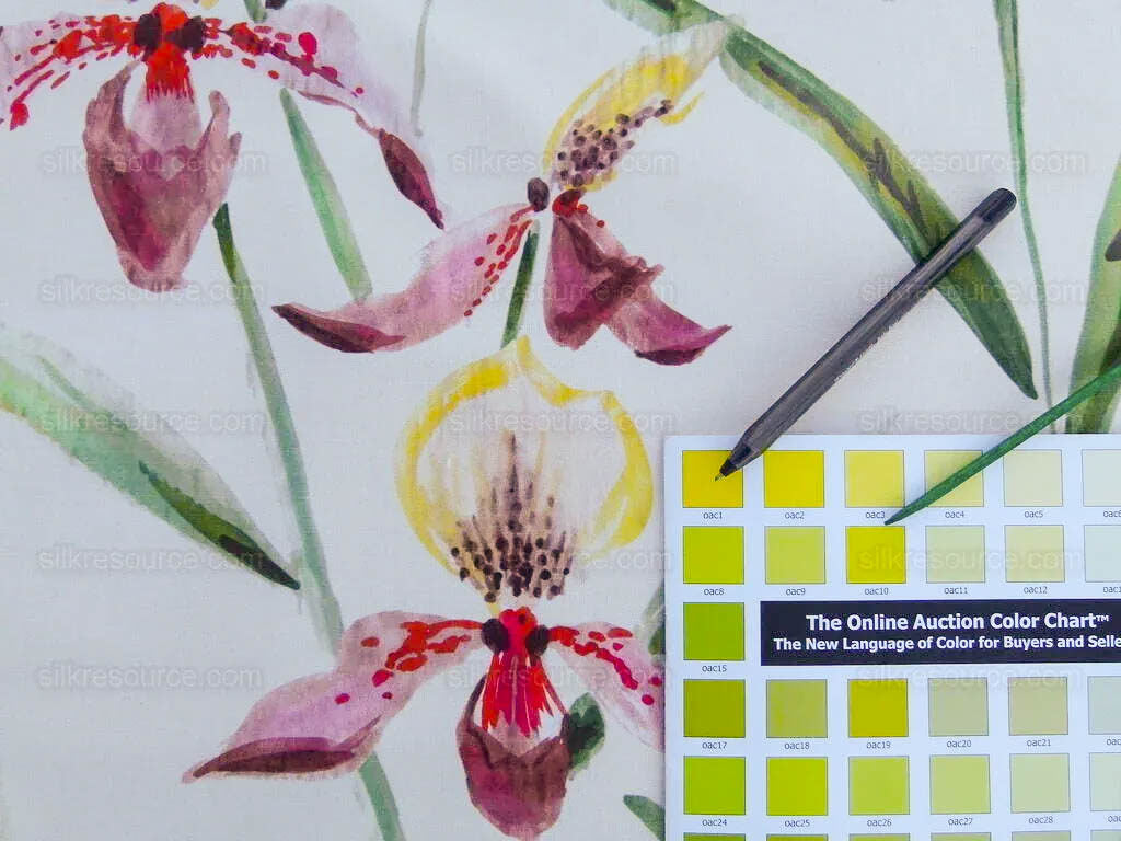 Scalamandre Lady Slippers Grey Watkins Cream Print Orchid Cotton Tropical  MSRP USD 236/Y