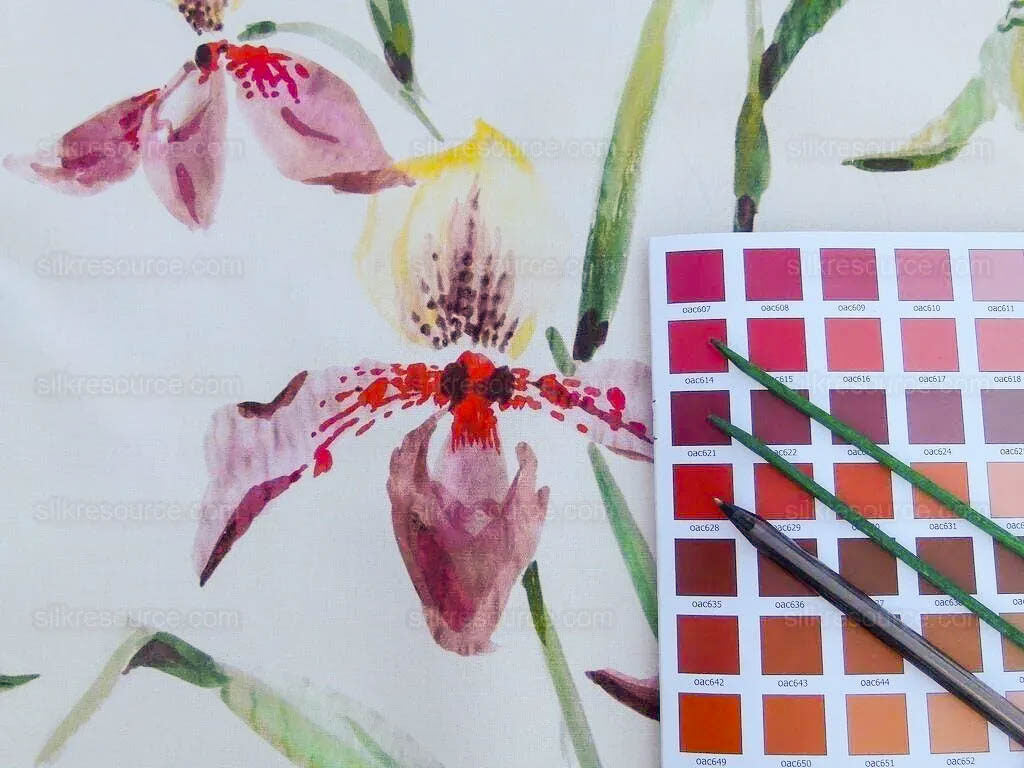 Scalamandre Lady Slippers Grey Watkins Cream Print Orchid Cotton Tropical  MSRP USD 236/Y