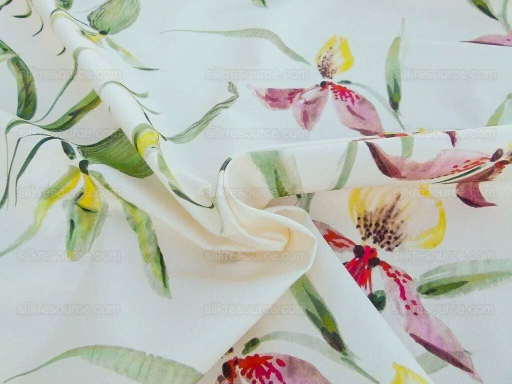 Scalamandre Lady Slippers Grey Watkins Cream Print Orchid Cotton Tropical  MSRP USD 236/Y