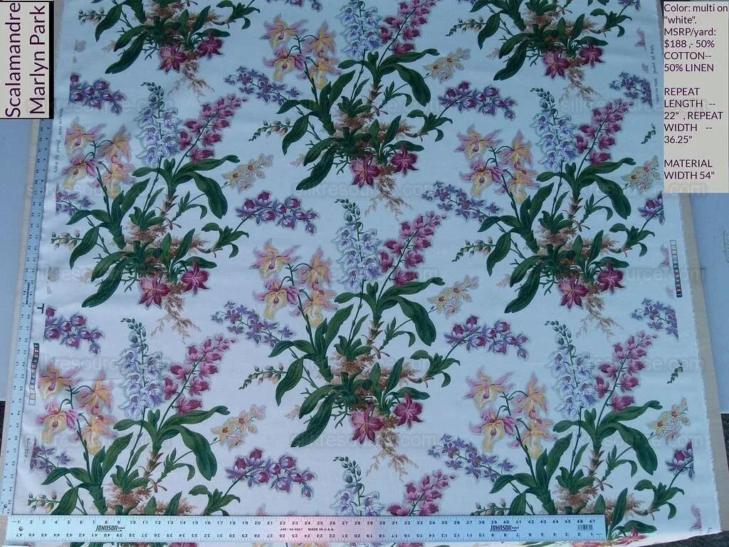 By yard Scalamandre Marlyn Park Fh Multi/white Linen MSRP USD 188/y