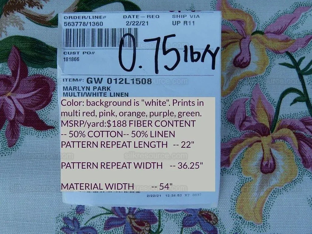 By yard Scalamandre Marlyn Park Fh Multi/white Linen MSRP USD 188/y