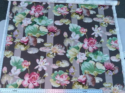 By yard Scalamandre Meiji Pond Brown Lotus Water Lily Linen Print MSRP USD312/yard