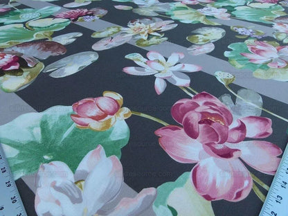 By yard Scalamandre Meiji Pond Brown Lotus Water Lily Linen Print MSRP USD312/yard