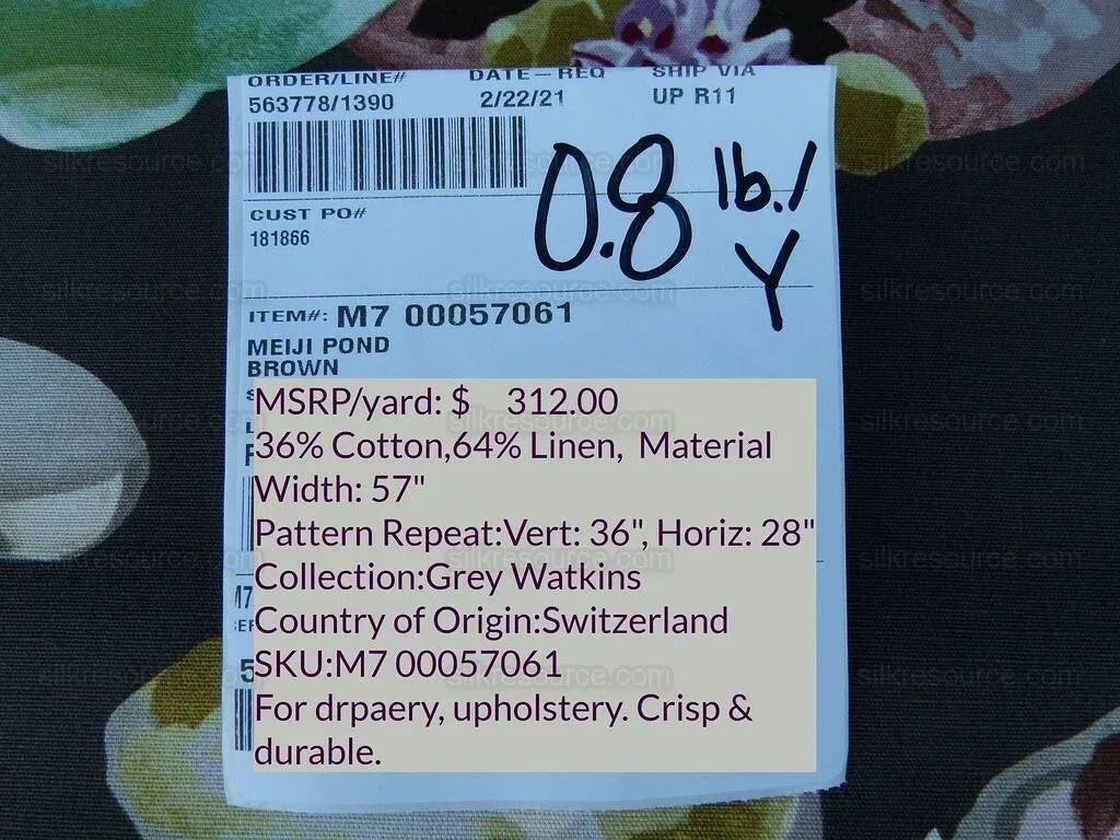 By yard Scalamandre Meiji Pond Brown Lotus Water Lily Linen Print MSRP USD312/yard