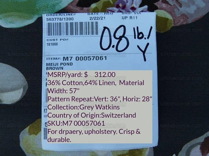 By yard Scalamandre Meiji Pond Brown Lotus Water Lily Linen Print MSRP USD312/yard