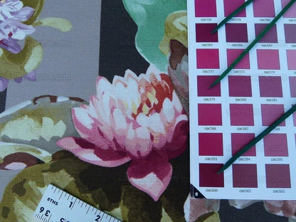 By yard Scalamandre Meiji Pond Brown Lotus Water Lily Linen Print MSRP USD312/yard