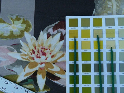 By yard Scalamandre Meiji Pond Brown Lotus Water Lily Linen Print MSRP USD312/yard