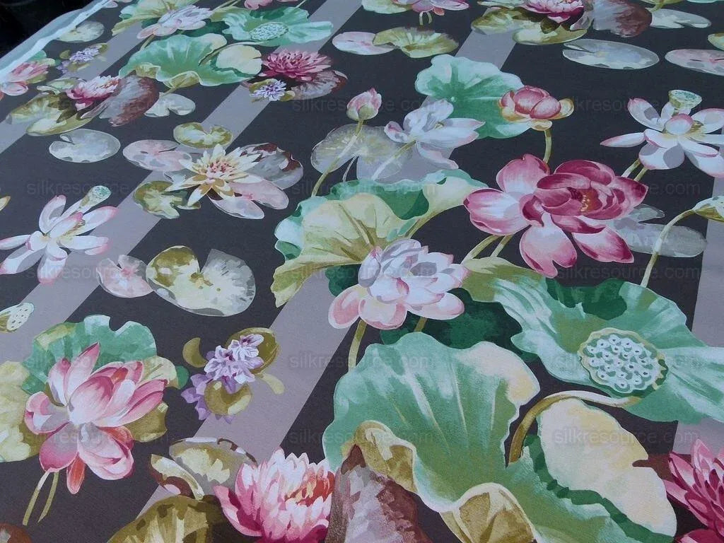 By yard Scalamandre Meiji Pond Brown Lotus Water Lily Linen Print MSRP USD312/yard