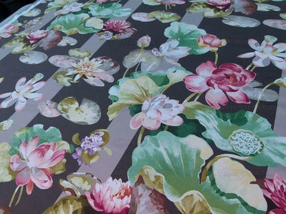 By yard Scalamandre Meiji Pond Brown Lotus Water Lily Linen Print MSRP USD312/yard