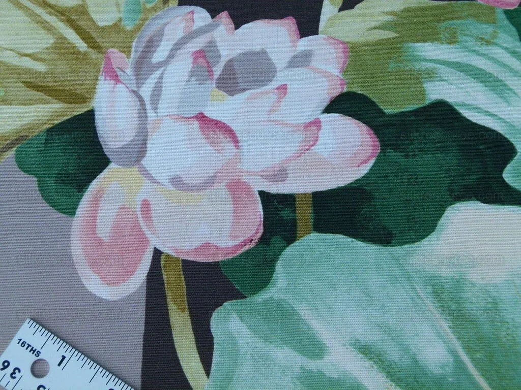 By yard Scalamandre Meiji Pond Brown Lotus Water Lily Linen Print MSRP USD312/yard