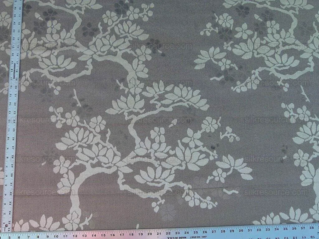 Scalamandre Yoshino Sandstone Taupe Grey Asian Penzai Magnolia Tree Cut Velvet MSRP USD 240/Y