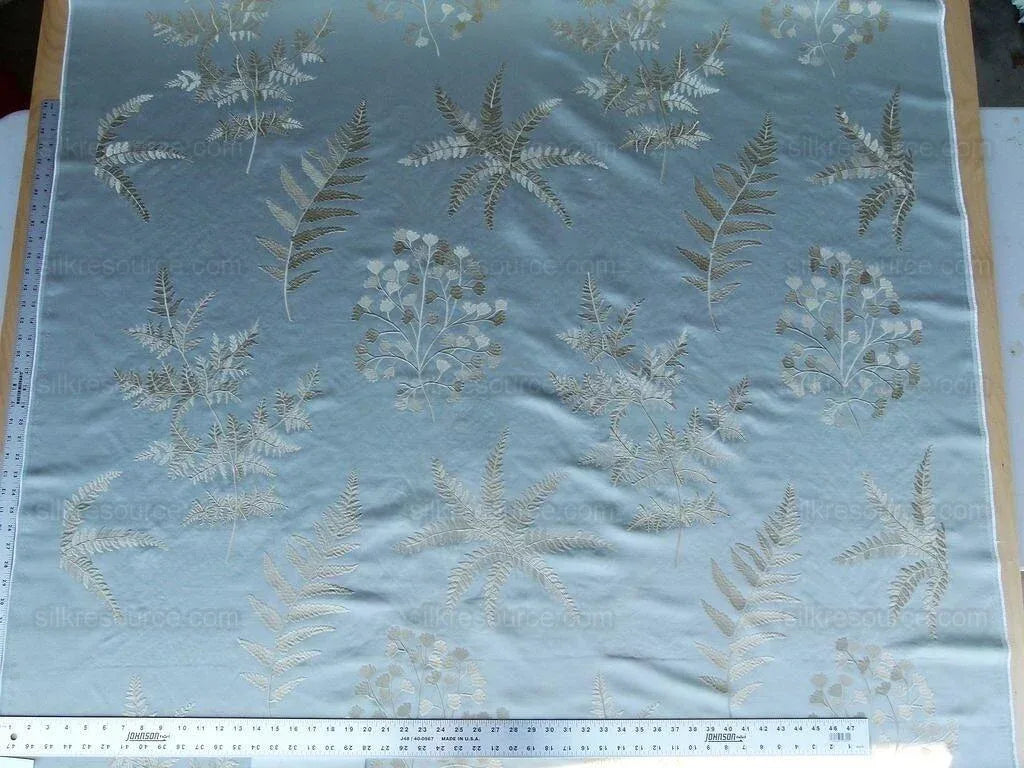 Scalamandre Hill Stead Aqua Mist Blue Fern Embroidery Foliage MSRP USD 112/Y