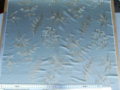 Scalamandre Hill Stead Aqua Mist Blue Fern Embroidery Foliage MSRP USD 112/Y