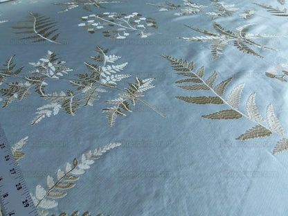 Scalamandre Hill Stead Aqua Mist Blue Fern Embroidery Foliage MSRP USD 112/Y