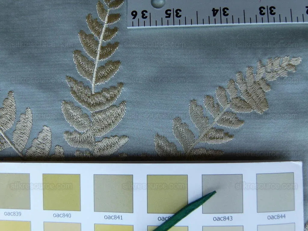 Scalamandre Hill Stead Aqua Mist Blue Fern Embroidery Foliage MSRP USD 112/Y