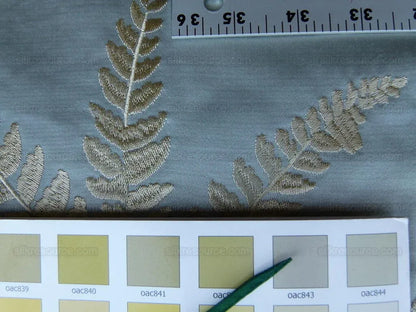 Scalamandre Hill Stead Aqua Mist Blue Fern Embroidery Foliage MSRP USD 112/Y