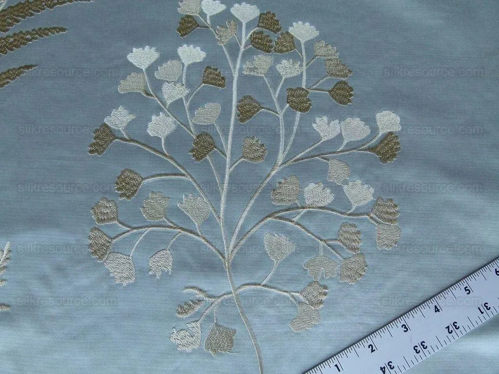 Scalamandre Hill Stead Aqua Mist Blue Fern Embroidery Foliage MSRP USD 112/Y