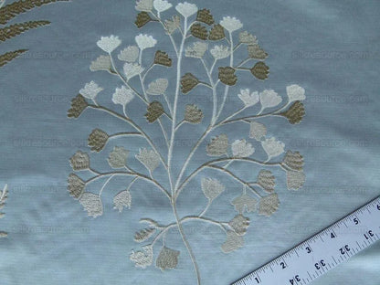 Scalamandre Hill Stead Aqua Mist Blue Fern Embroidery Foliage MSRP USD 112/Y