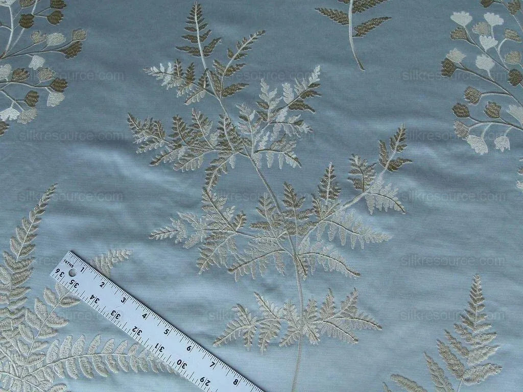 Scalamandre Hill Stead Aqua Mist Blue Fern Embroidery Foliage MSRP USD 112/Y