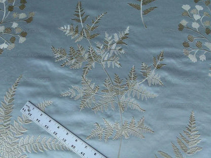 Scalamandre Hill Stead Aqua Mist Blue Fern Embroidery Foliage MSRP USD 112/Y