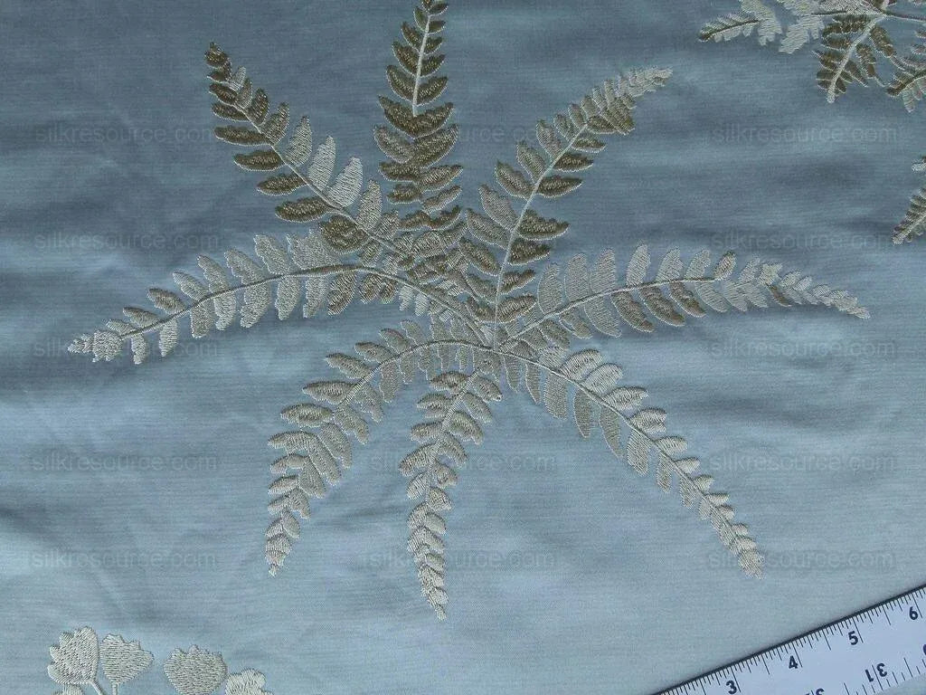 Scalamandre Hill Stead Aqua Mist Blue Fern Embroidery Foliage MSRP USD 112/Y