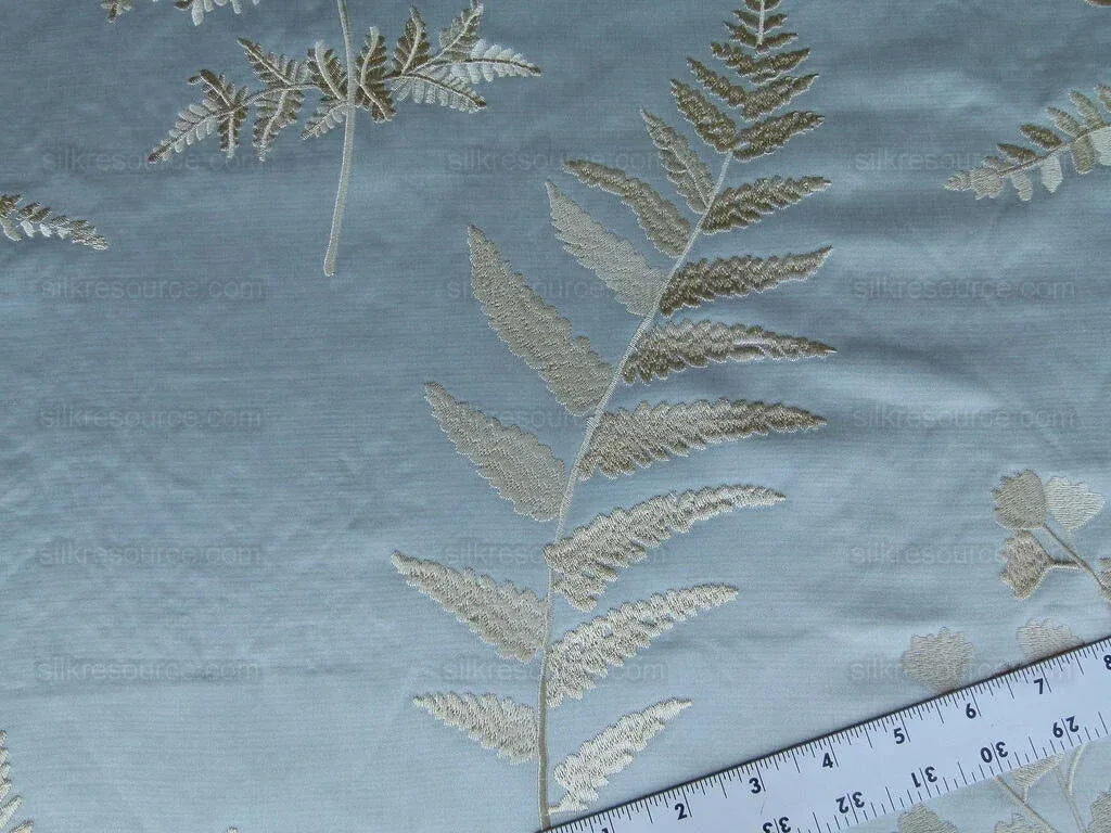 Scalamandre Hill Stead Aqua Mist Blue Fern Embroidery Foliage MSRP USD 112/Y