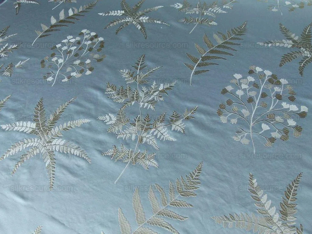 Scalamandre Hill Stead Aqua Mist Blue Fern Embroidery Foliage MSRP USD 112/Y