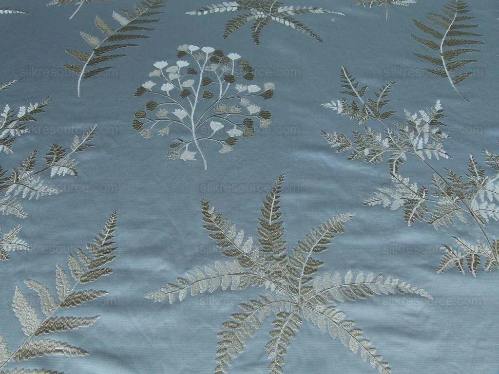 Scalamandre Hill Stead Aqua Mist Blue Fern Embroidery Foliage MSRP USD 112/Y