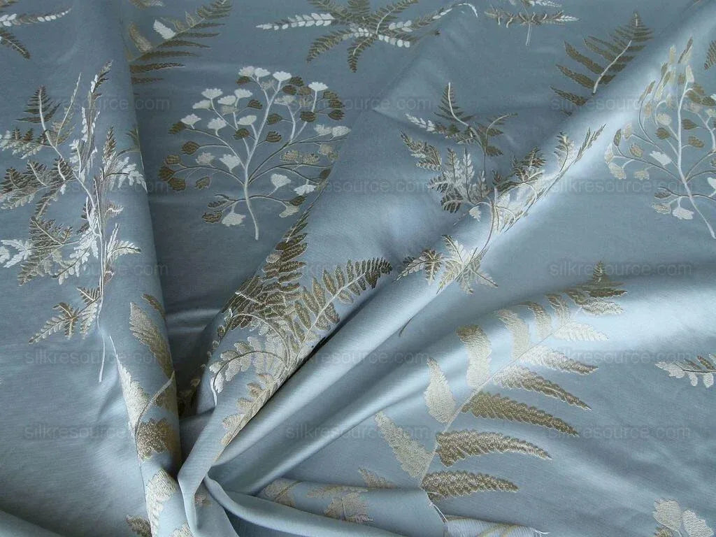 Scalamandre Hill Stead Aqua Mist Blue Fern Embroidery Foliage MSRP USD 112/Y