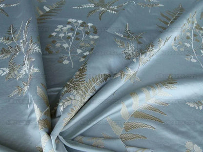 Scalamandre Hill Stead Aqua Mist Blue Fern Embroidery Foliage MSRP USD 112/Y