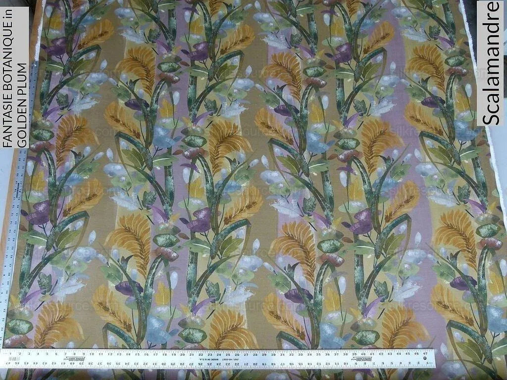 Scalamandre Fantasie Botanique Fonthill Golden Plum Purple Green Linen Foliage MSRP USD/220Yd