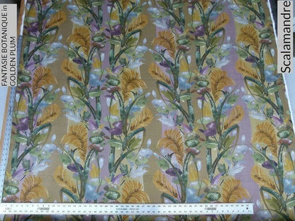Scalamandre Fantasie Botanique Fonthill Golden Plum Purple Green Linen Foliage MSRP USD/220Yd