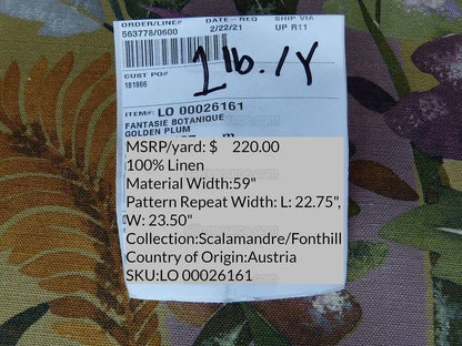 Scalamandre Fantasie Botanique Fonthill Golden Plum Purple Green Linen Foliage MSRP USD/220Yd