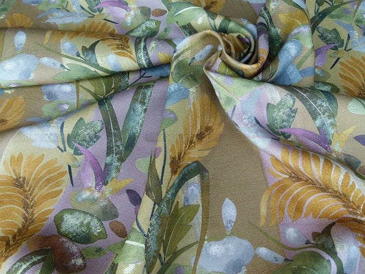 Scalamandre Fantasie Botanique Fonthill Golden Plum Purple Green Linen Foliage MSRP USD/220Yd