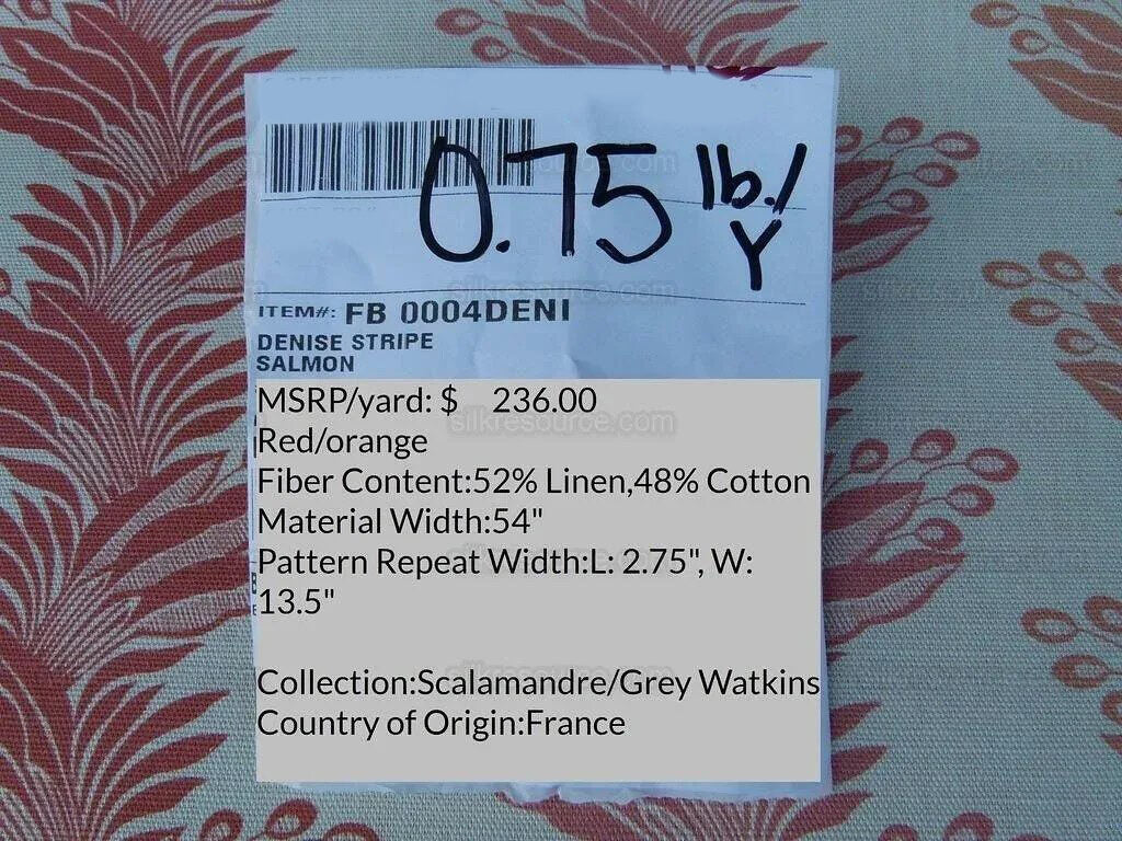 Scalamandre Denise Stripe Salmon Pink Linen Print Grey Watkins MSRP USD 236