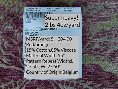 Scalamandre Trinandot Strawberry Pink Renaissance Damask Super Heavy! Tapestry MSRP USD 204/y