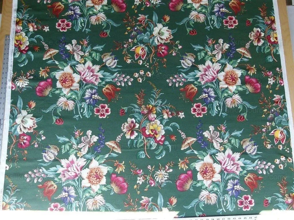 Scalamandre Les Fleurs Mysterieuses Green Tulip Rose Peony Print MSRP USD/598/y