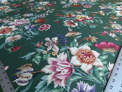 Scalamandre Les Fleurs Mysterieuses Green Tulip Rose Peony Print MSRP USD/598/y