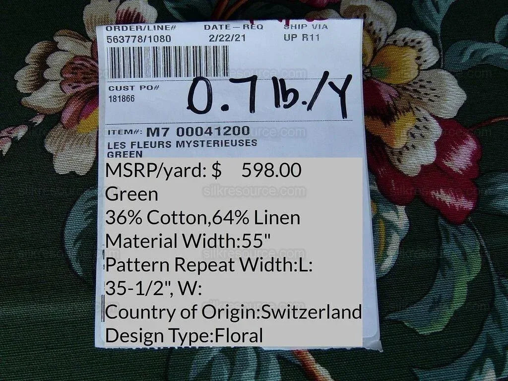 Scalamandre Les Fleurs Mysterieuses Green Tulip Rose Peony Print MSRP USD/598/y