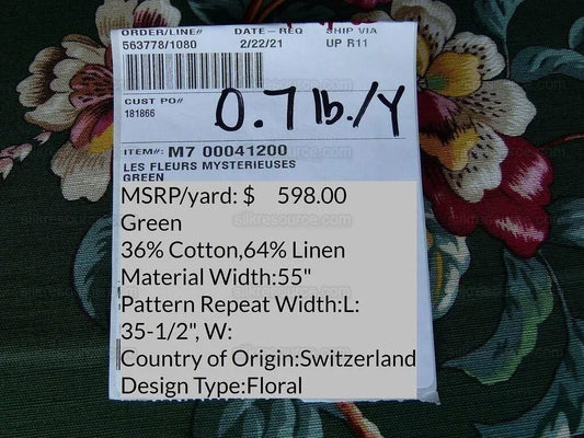 Scalamandre Les Fleurs Mysterieuses Green Tulip Rose Peony Print MSRP USD/598/y