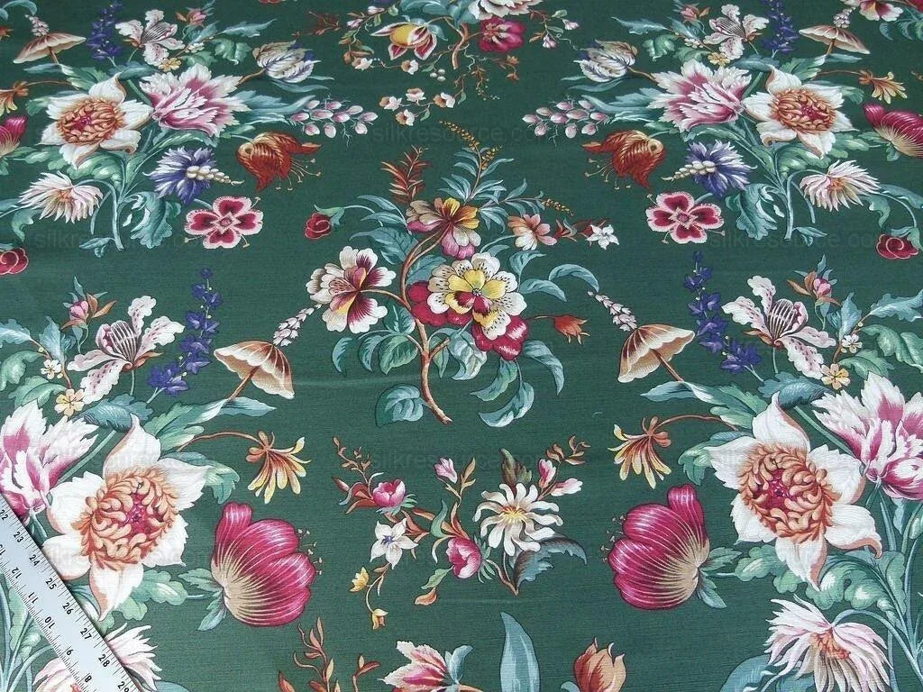 Scalamandre Les Fleurs Mysterieuses Green Tulip Rose Peony Print MSRP USD/598/y