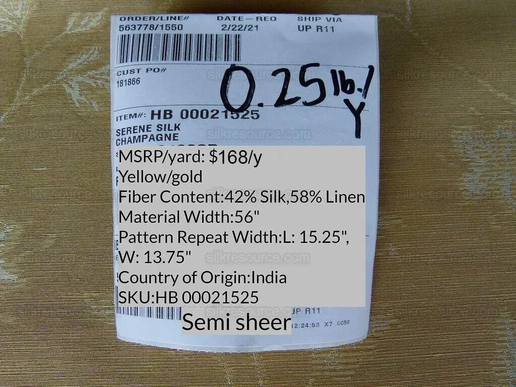 By Yard Scalamandre Serene Semi Sheer Silk Champagne Gold Silk Organza Old World Weavers MSRP USD 168/y