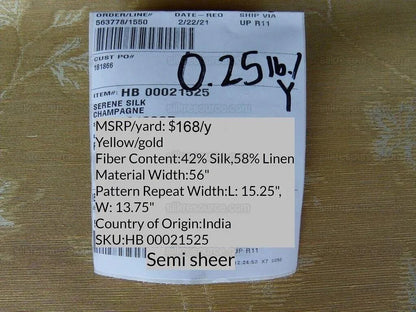 By Yard Scalamandre Serene Semi Sheer Silk Champagne Gold Silk Organza Old World Weavers MSRP USD 168/y