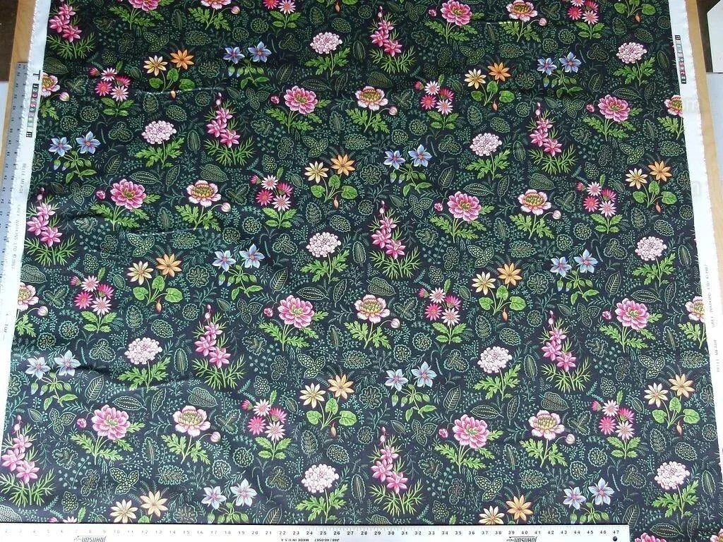 by yard Scalamandre Grey Watkins Belle Meade Folk Flower Black Wild Flower Floral Print