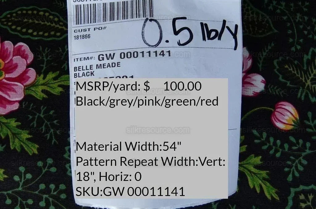 by yard Scalamandre Grey Watkins Belle Meade Folk Flower Black Wild Flower Floral Print