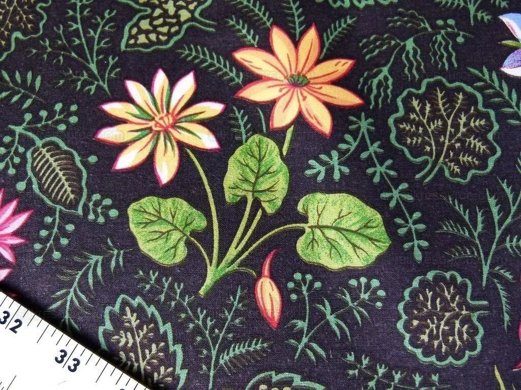 by yard Scalamandre Grey Watkins Belle Meade Folk Flower Black Wild Flower Floral Print