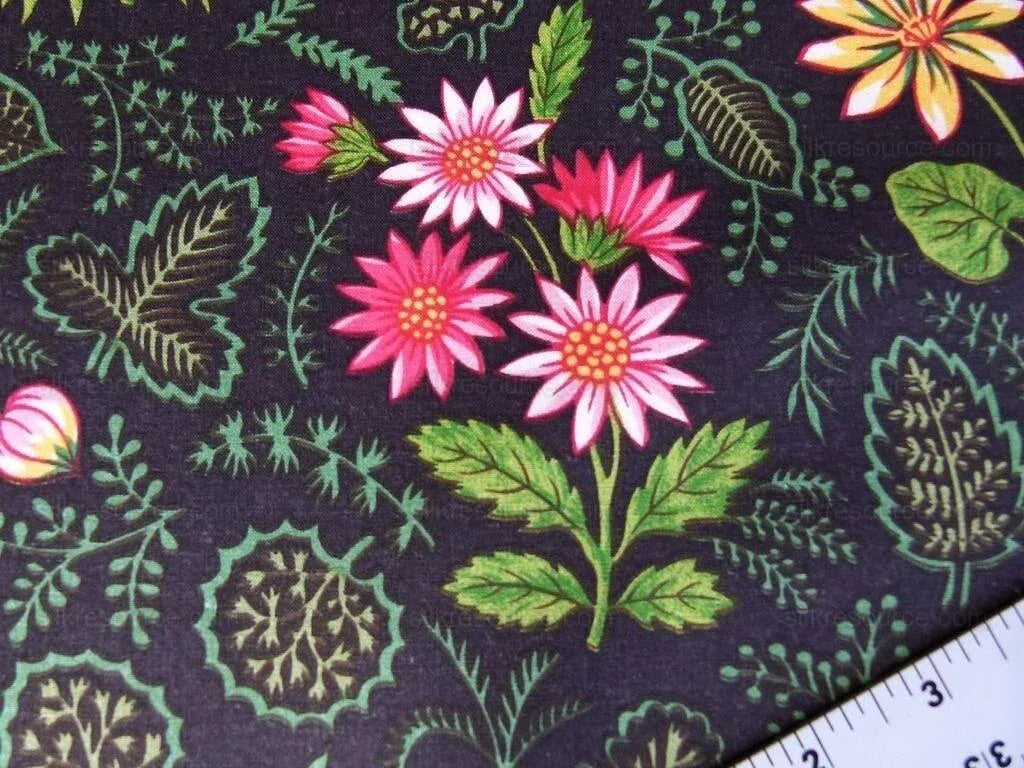 by yard Scalamandre Grey Watkins Belle Meade Folk Flower Black Wild Flower Floral Print