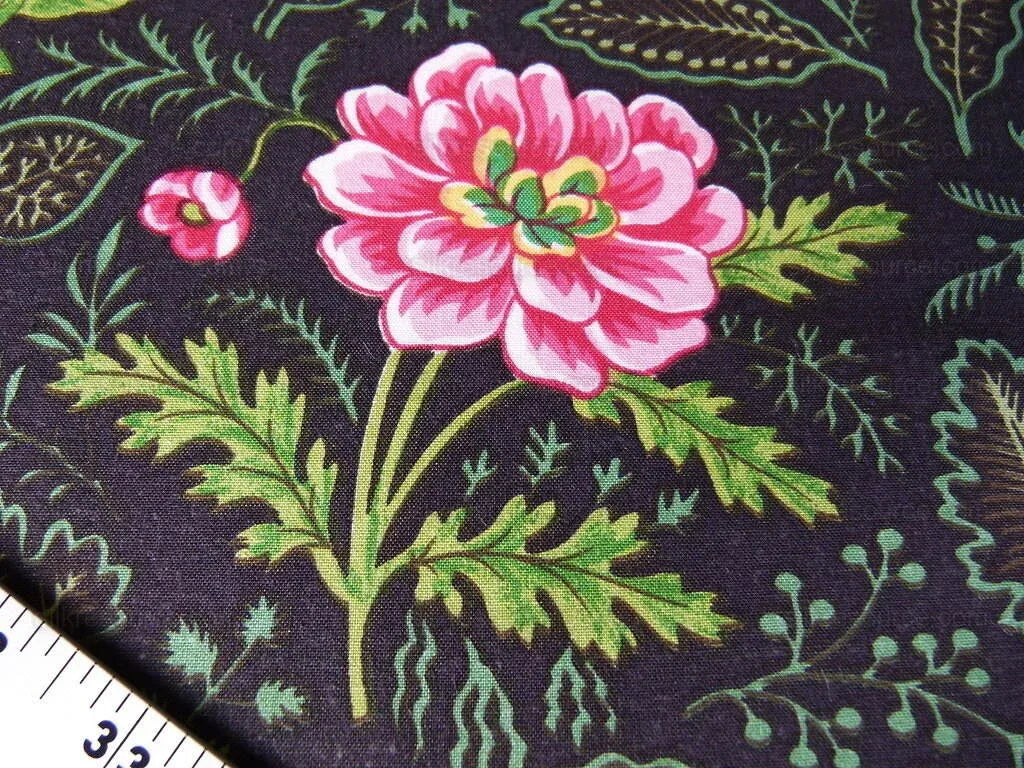 by yard Scalamandre Grey Watkins Belle Meade Folk Flower Black Wild Flower Floral Print